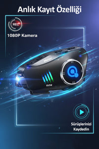 Q28 Kameralı Bluetooth Kask Interkom | 1080P | Su Geçirmez | LCD Ekran
