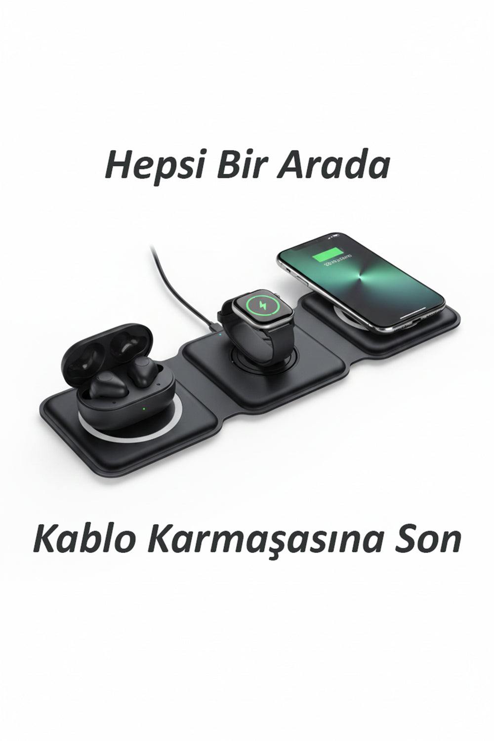 Katlanabilir Manyetik 3’ü 1 Arada Kablosuz Şarj Standı