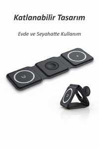 Katlanabilir Manyetik 3’ü 1 Arada Kablosuz Şarj Standı