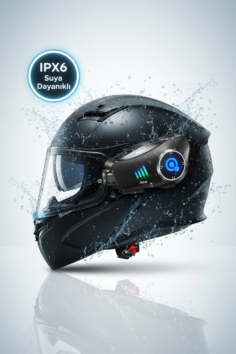 Q28 Kameralı Bluetooth Kask Interkom | 1080P | Su Geçirmez | LCD Ekran
