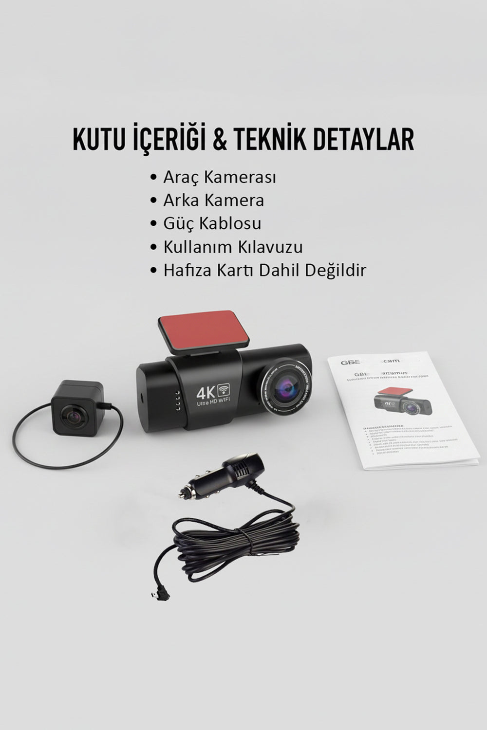 L308 4K Çift Kameralı Araç Kamerası | GPS + WiFi | Gece Görüş