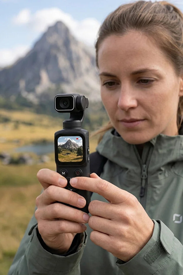 4K Pocket Gimbal Kamera WiFi Destekli 330° Döner Lensli Yüz Takipli Mini Vlog Kamerası