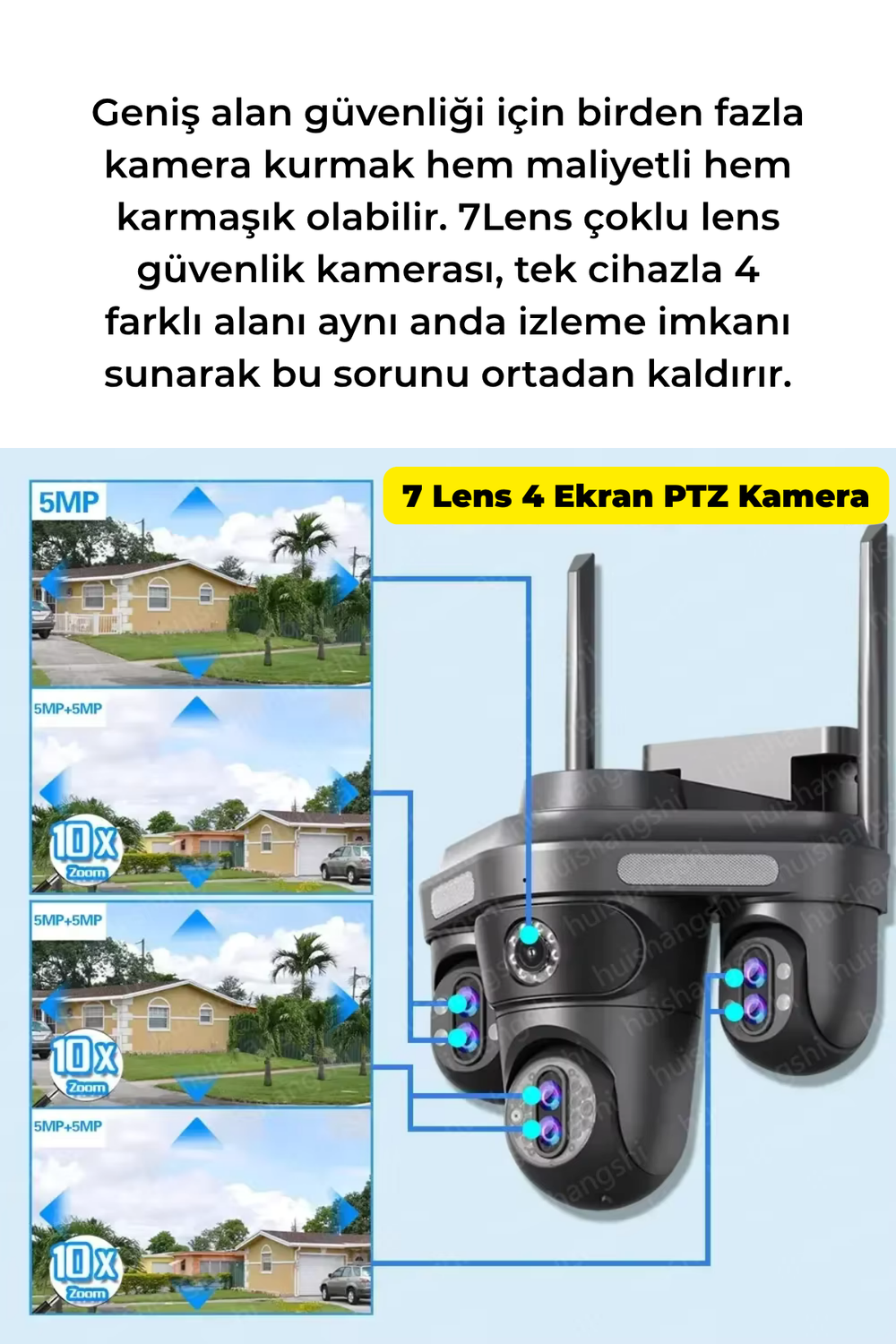 SNR3 7 Lens 3.5MP 4 Ekran PTZ WiFi Güvenlik Kamerası 30X Zoom IP66 Gece Görüşlü
