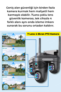 SNR3 7 Lens 3.5MP 4 Ekran PTZ WiFi Güvenlik Kamerası 30X Zoom IP66 Gece Görüşlü