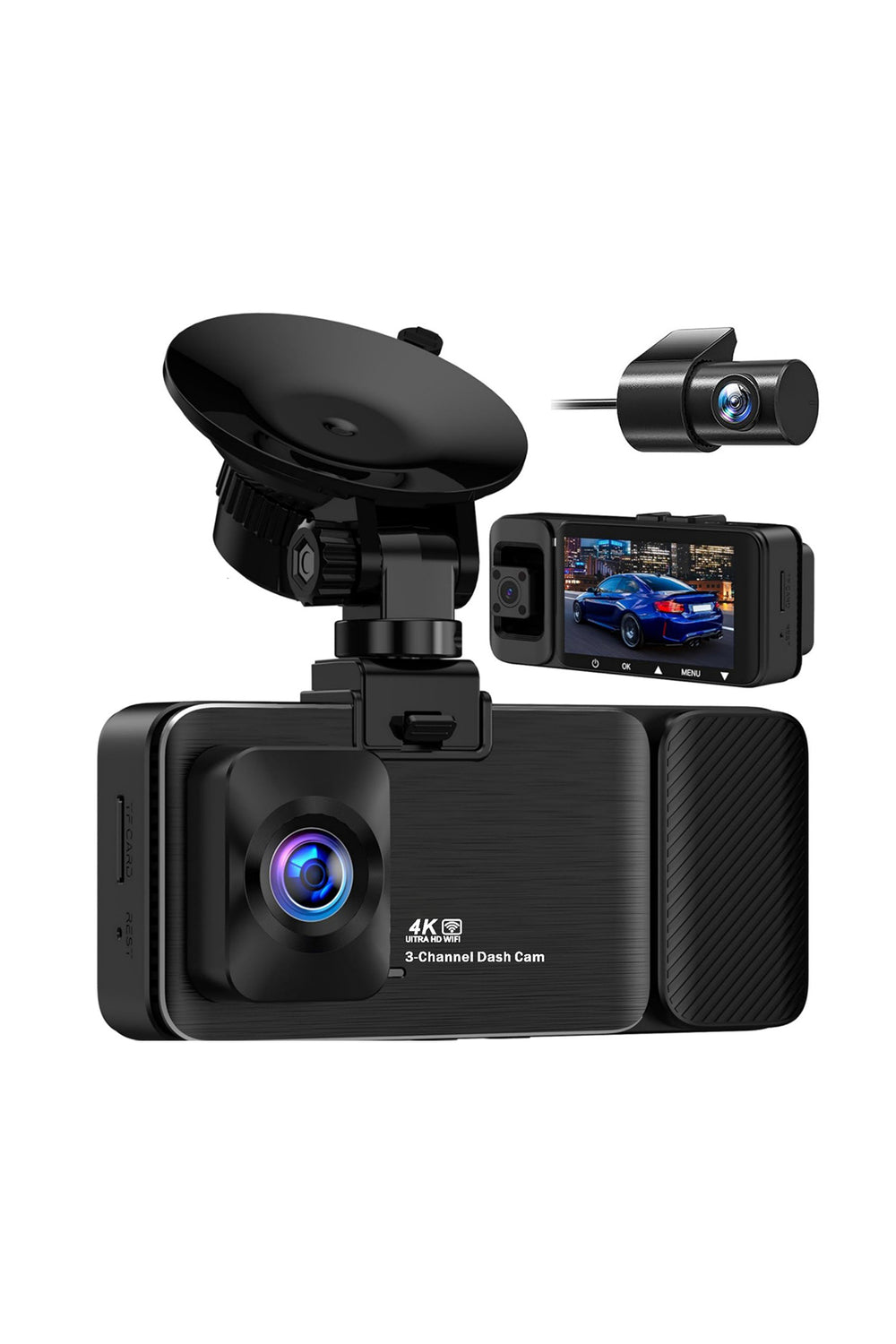 K02 ProMax 4K 3 Kameralı Araç İçi Kamera GPS WiFi Gece Görüşlü Ön Arka İç Kayıt