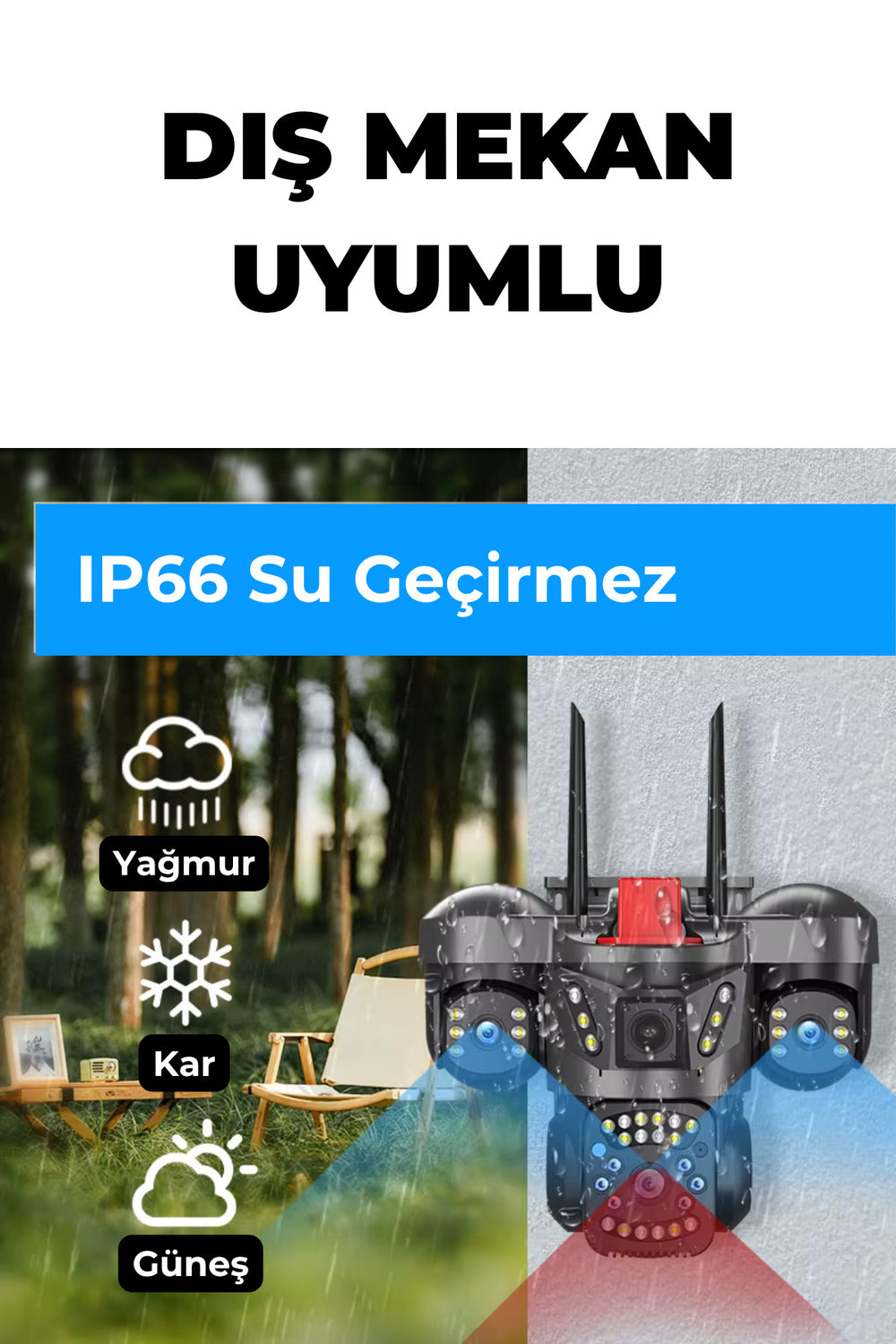 SNR1 6MP Çift Lens PTZ WiFi Güvenlik Kamerası 355° Gece Görüşlü IP66 Dış Mekan