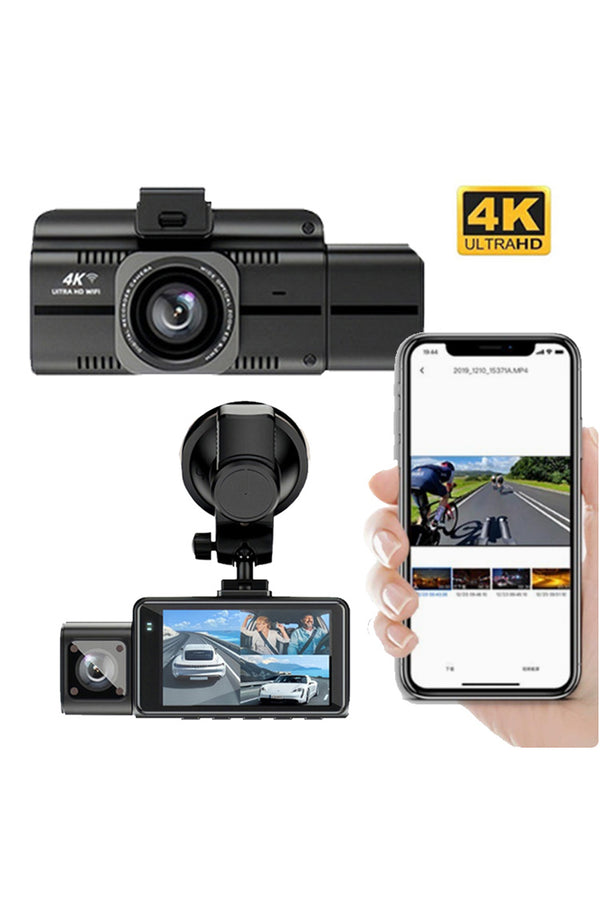 F6 4K 3 Kameralı Araç İçi Kamera GPS WiFi Gece Görüşlü Ön Arka İç Kayıt