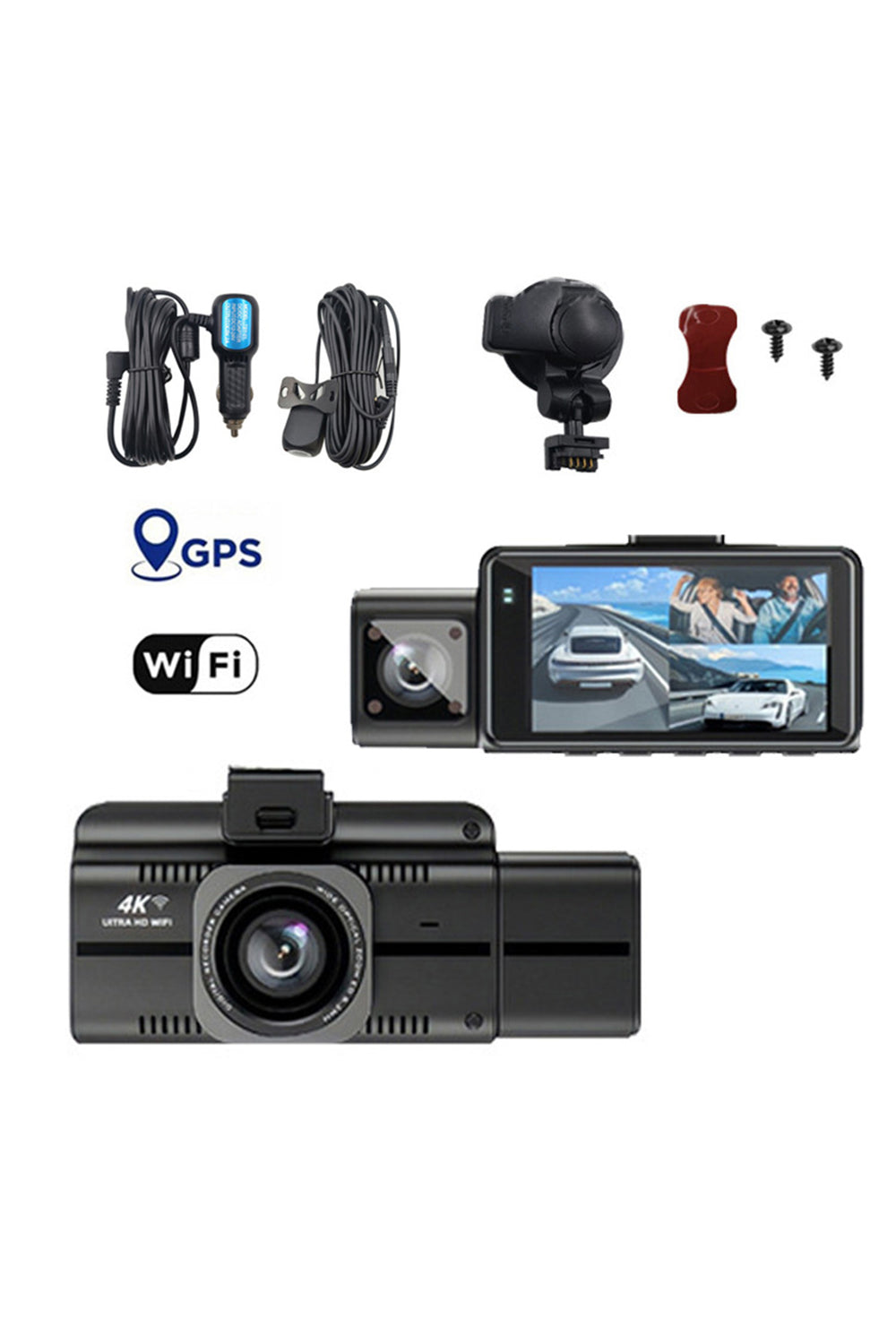 F6 4K 3 Kameralı Araç İçi Kamera GPS WiFi Gece Görüşlü Ön Arka İç Kayıt
