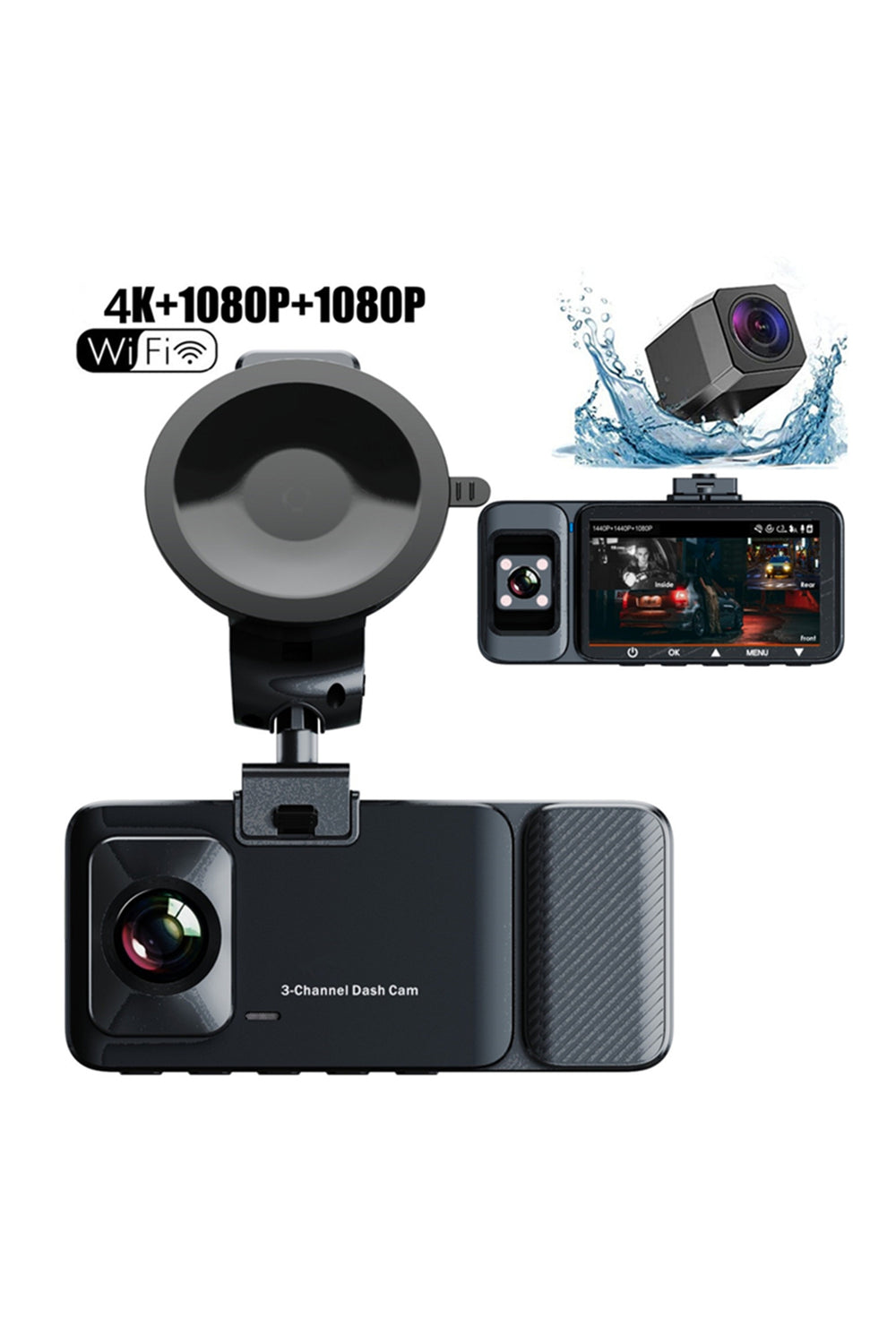 K02 ProMax 4K 3 Kameralı Araç İçi Kamera GPS WiFi Gece Görüşlü Ön Arka İç Kayıt