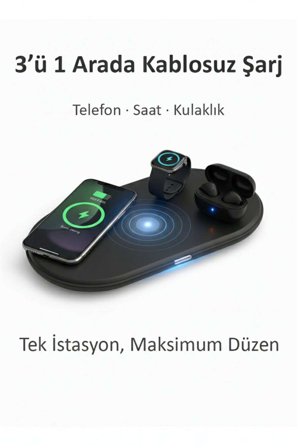 3’ü 1 Arada Kablosuz Hızlı Şarj İstasyonu