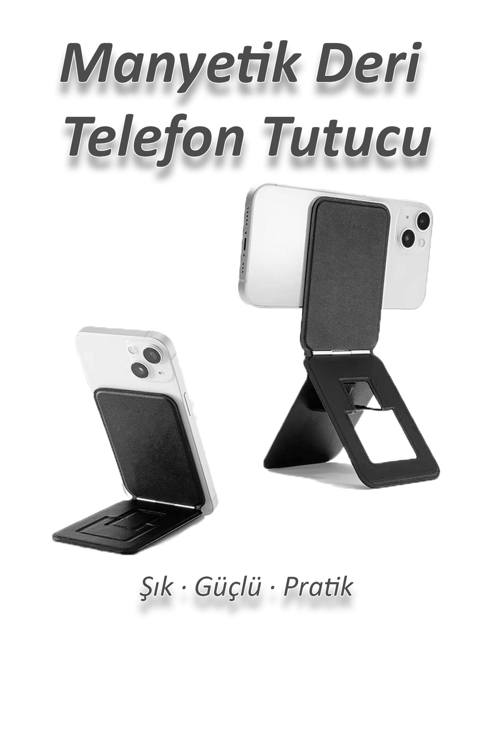 Manyetik Deri Telefon Tutucu & Kartlık | Standlı Çok Fonksiyonlu Aparat