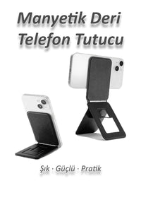 Manyetik Deri Telefon Tutucu & Kartlık | Standlı Çok Fonksiyonlu Aparat