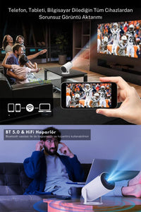 HY300 Akıllı Mini Projeksiyon | Android 11 | WiFi & Bluetooth | 180° Döner Lens