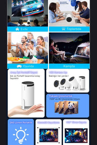HY300 Akıllı Mini Projeksiyon | Android 11 | WiFi & Bluetooth | 180° Döner Lens