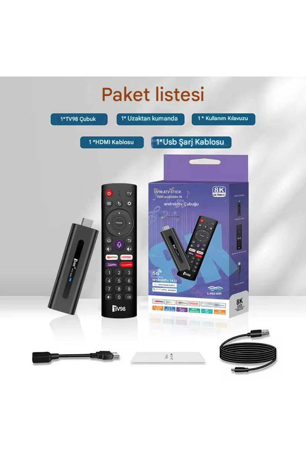 TV98 ATV Android TV Stick 2GB RAM 16GB ROM 4K WiFi 5G Bluetooth 5.0 Smart TV Box