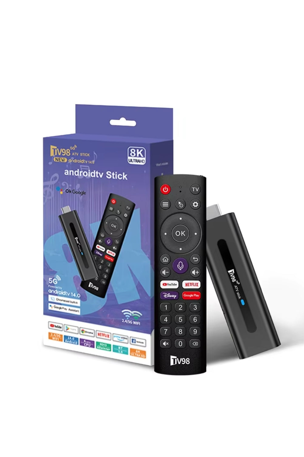 TV98 ATV Android TV Stick 2GB RAM 16GB ROM 4K WiFi 5G Bluetooth 5.0 Smart TV Box